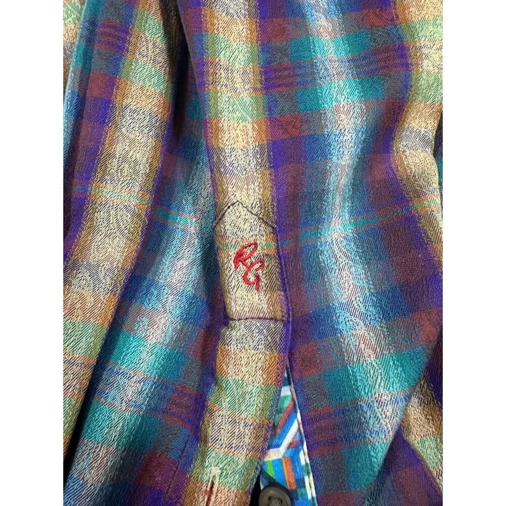 Robert Graham Purple Beige Plaid Men's Long Sleeve Button Down Shirt Size M